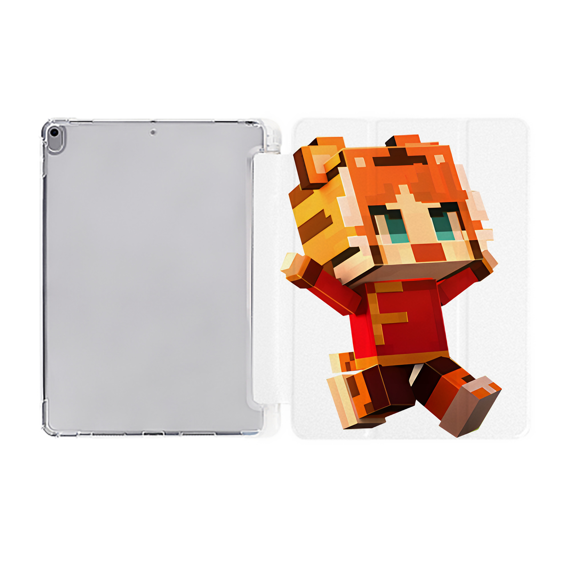 （画像用） マインクラフト ブロックの世界 Minecraft MC Block world IPad ケース ペン収納付き 三つ折りスタンド PUレザー×シリコン 対応機種9.5/10.5/10.9インチ